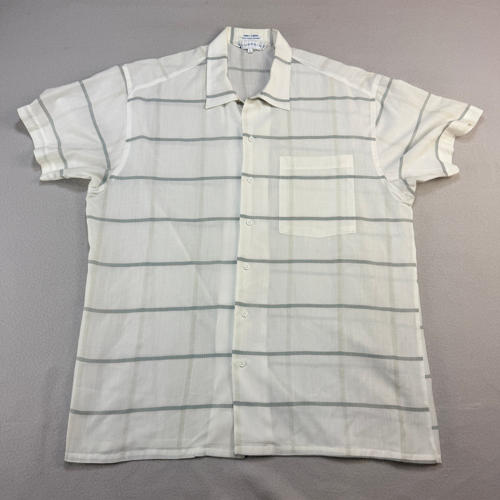 Vintage‎ Blueprint Fancy Yarns Striped Short Sleeve Button Down Shirt White L